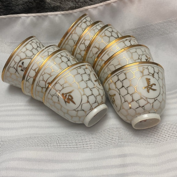 Antique Chinese jiang xi Porcelain Tea Cup Set of 10 " Long Life & Prosperity" - Picture 7 of 16